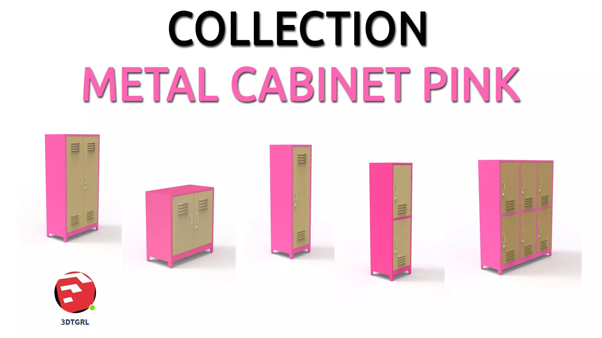 METAL CABINET-5 TYPES -PINK AND CREAM 3D Model Collection_0