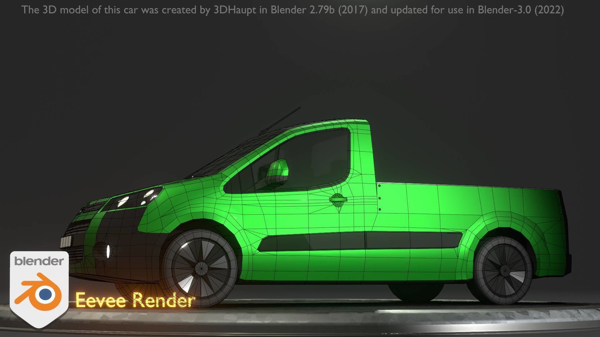 City Car 52 Utility Vehicles Van Pickup 1500 Type-D Green Low-poly 3D model_66