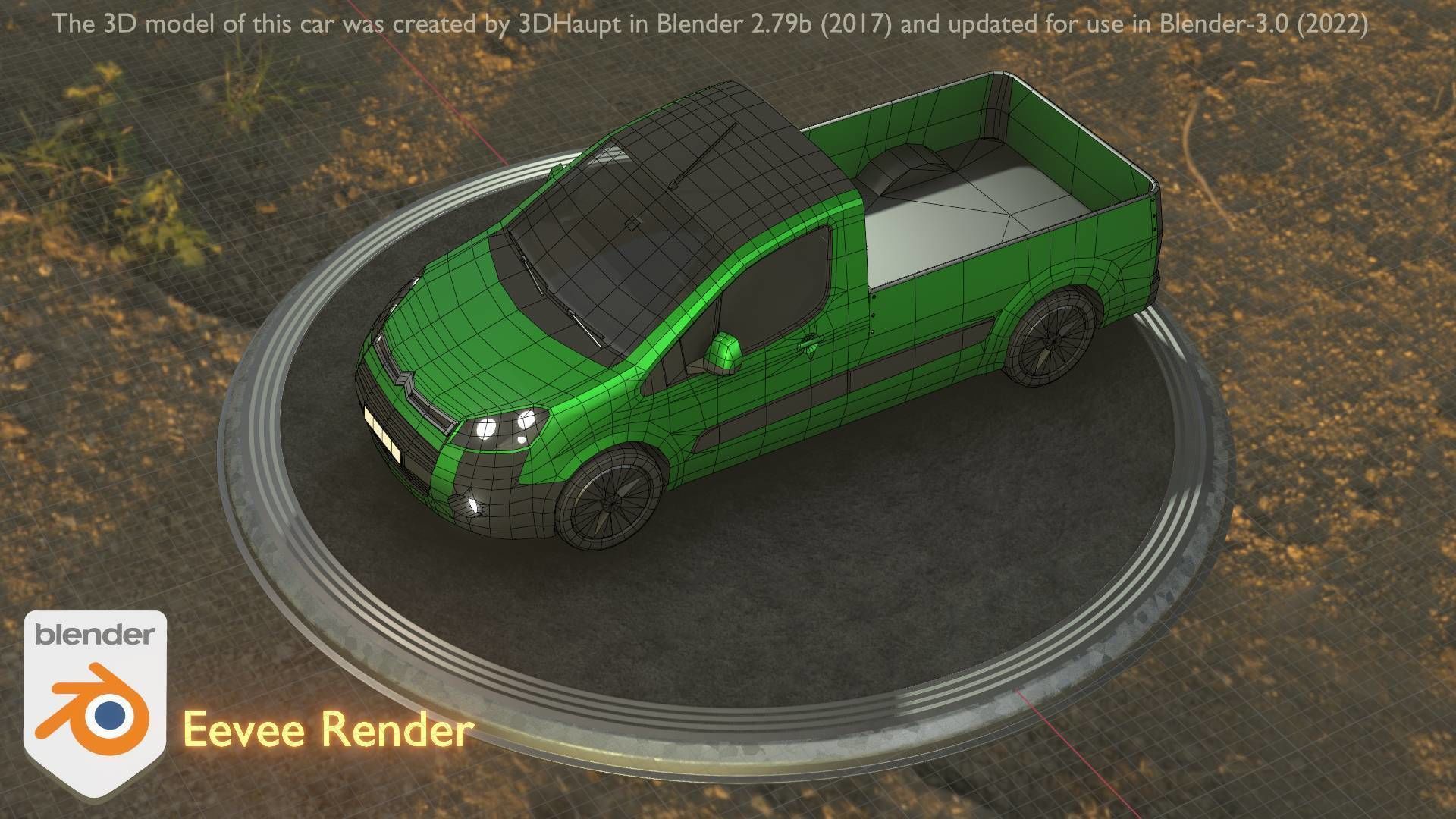 City Car 52 Utility Vehicles Van Pickup 1500 Type-D Green Low-poly 3D model_16
