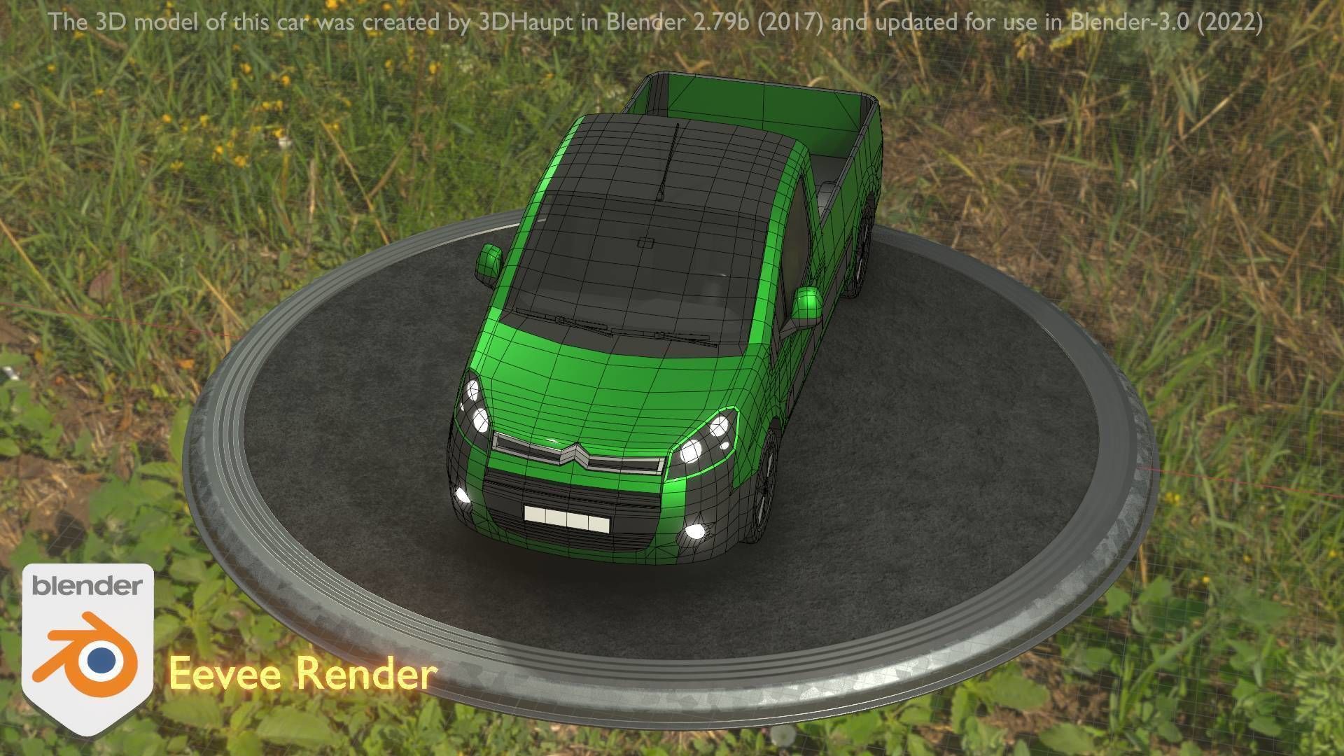 City Car 52 Utility Vehicles Van Pickup 1500 Type-D Green Low-poly 3D model_15