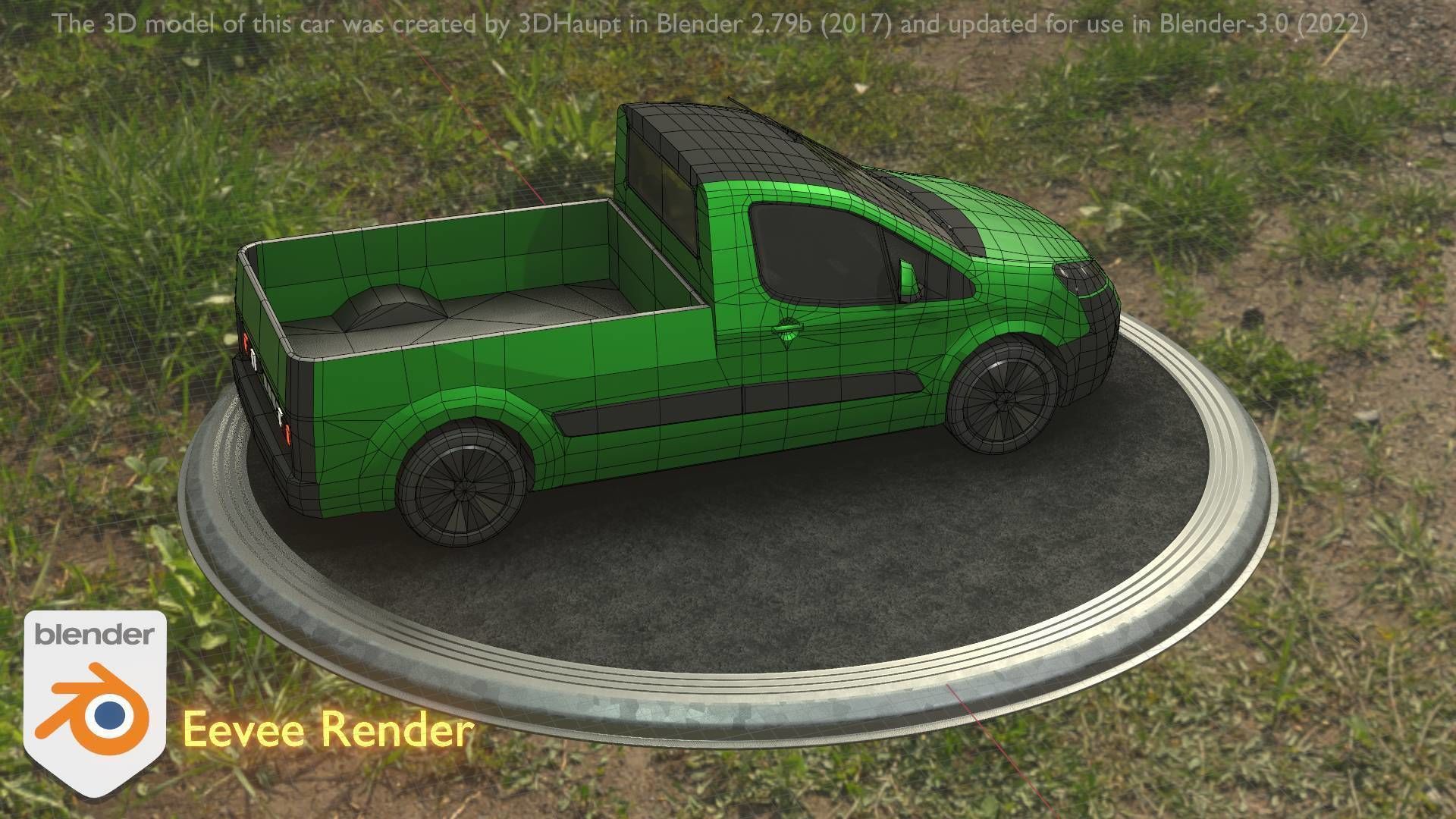 City Car 52 Utility Vehicles Van Pickup 1500 Type-D Green Low-poly 3D model_11
