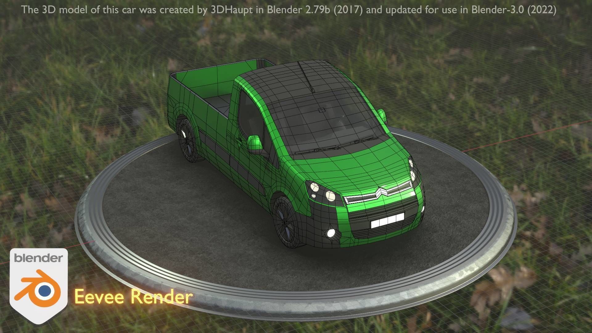 City Car 52 Utility Vehicles Van Pickup 1500 Type-D Green Low-poly 3D model_80