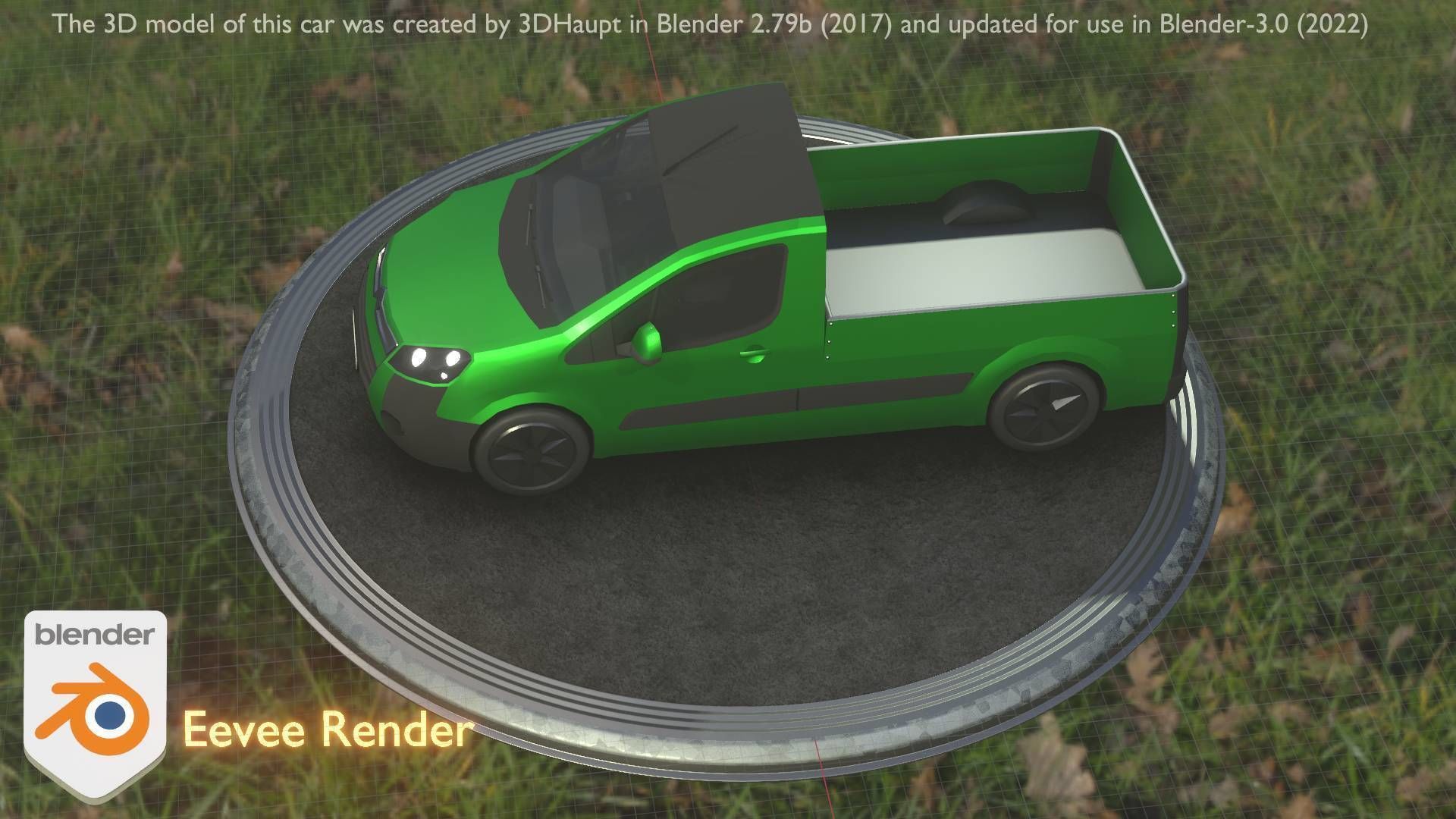 City Car 52 Utility Vehicles Van Pickup 1500 Type-D Green Low-poly 3D model_3