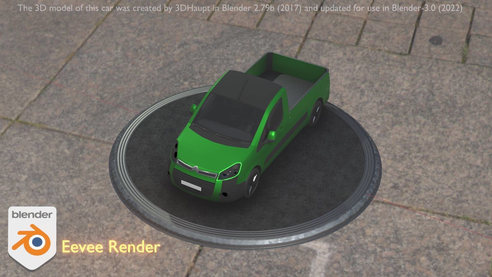 City Car 52 Utility Vehicles Van Pickup 1500 Type-D Green Low-poly 3D model_54