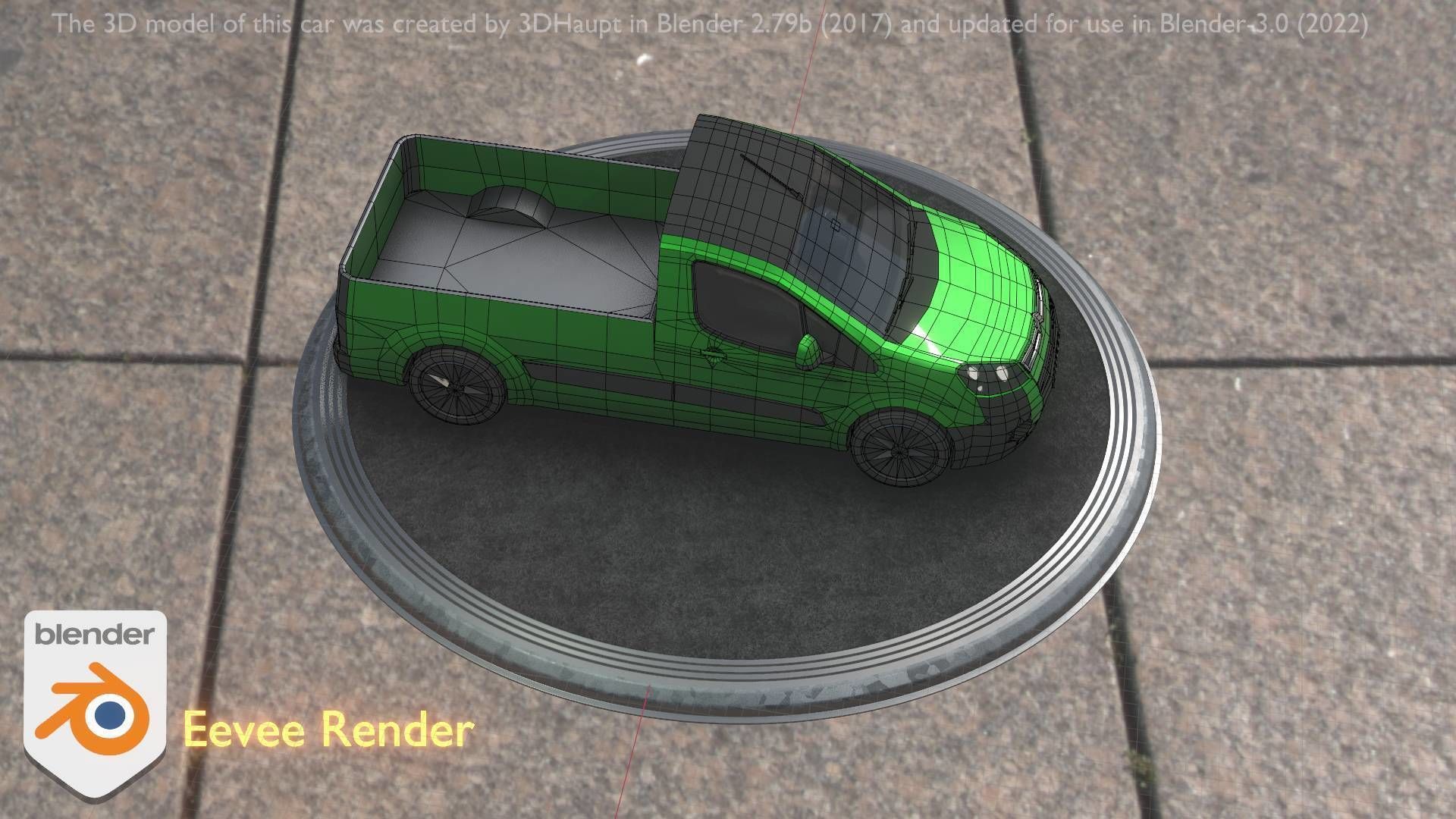 City Car 52 Utility Vehicles Van Pickup 1500 Type-D Green Low-poly 3D model_18