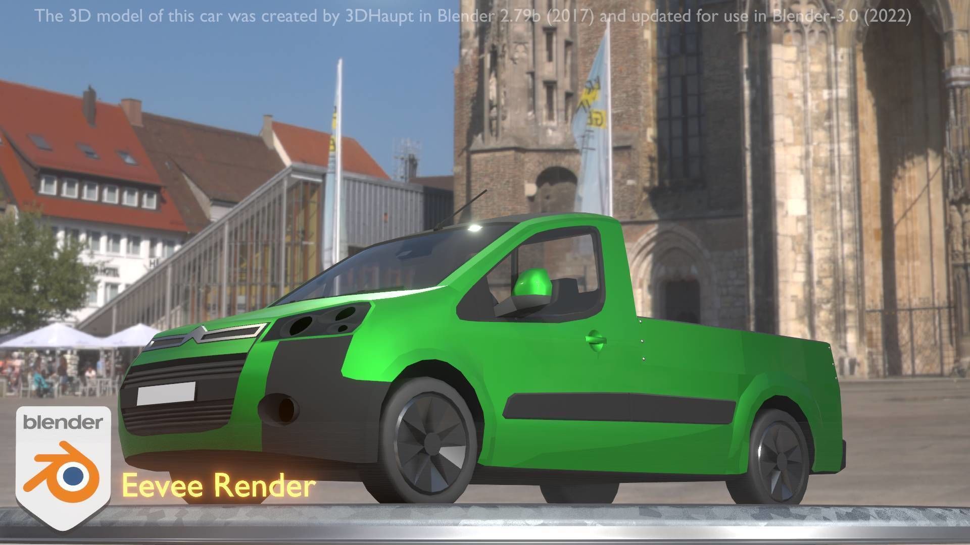 City Car 52 Utility Vehicles Van Pickup 1500 Type-D Green Low-poly 3D model_19