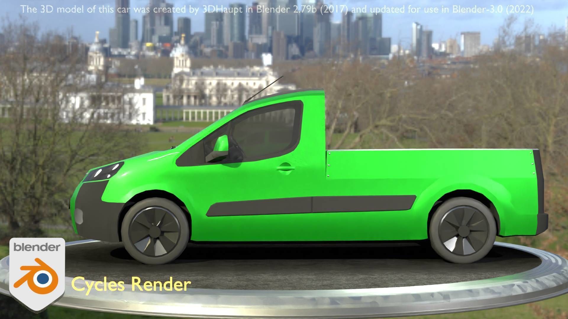 City Car 52 Utility Vehicles Van Pickup 1500 Type-D Green Low-poly 3D model_12