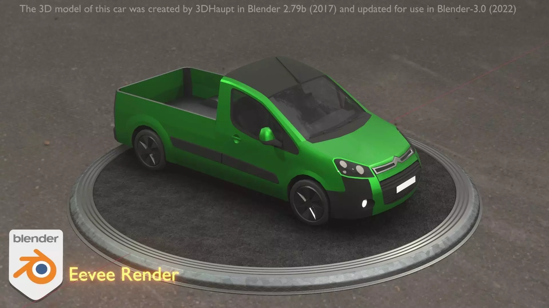 City Car 52 Utility Vehicles Van Pickup 1500 Type-D Green Low-poly 3D model_0