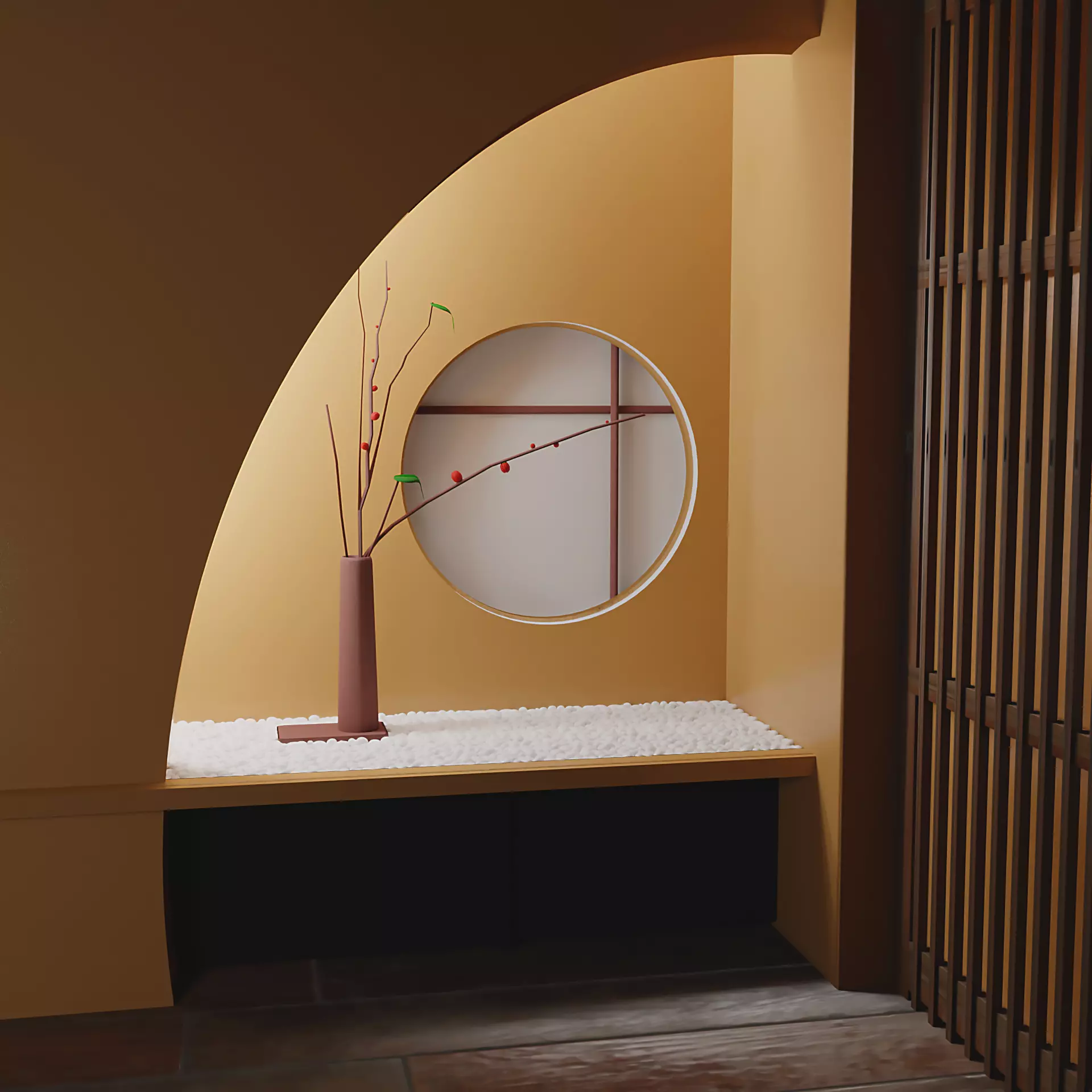 Interior Hallway in Japanese style Free low-poly 3D model