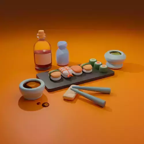 Sushi Cartoon Style Low-poly 3D model