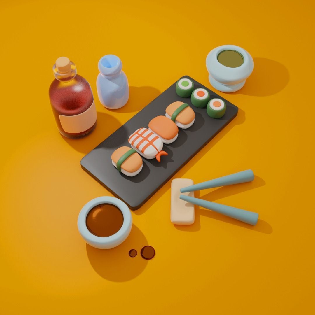 Sushi Cartoon Style Low-poly 3D model_2