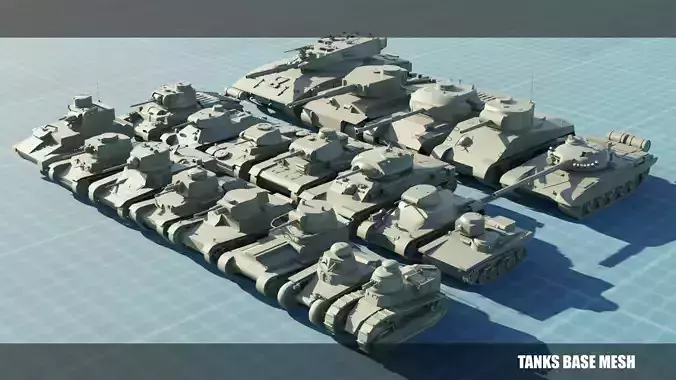 20 TANKS BASE MESHES VOL 1 3D Model Collection