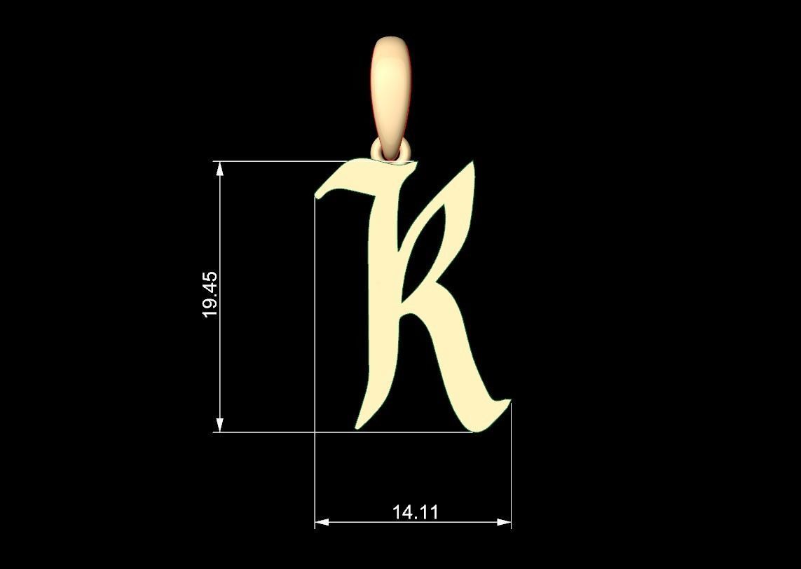 Initial Letters Pendant King Malik K 3D print model_5