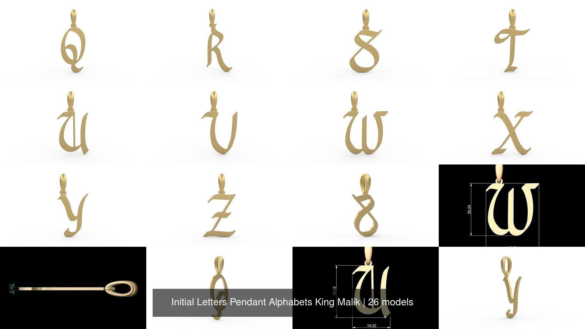 Initial Letters Pendant Alphabets King Malik 3D Model Collection_2