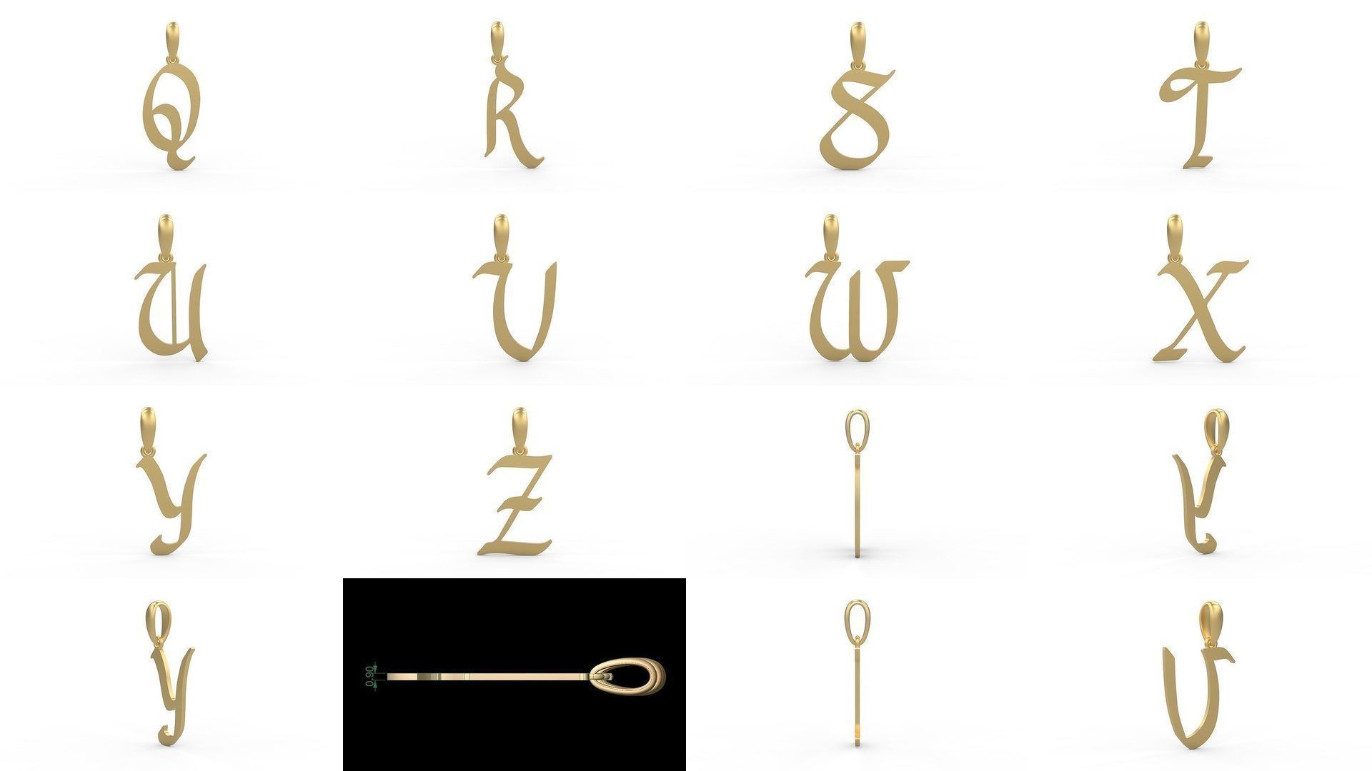 Initial Letters Pendant Alphabets King Malik 3D Model Collection_1
