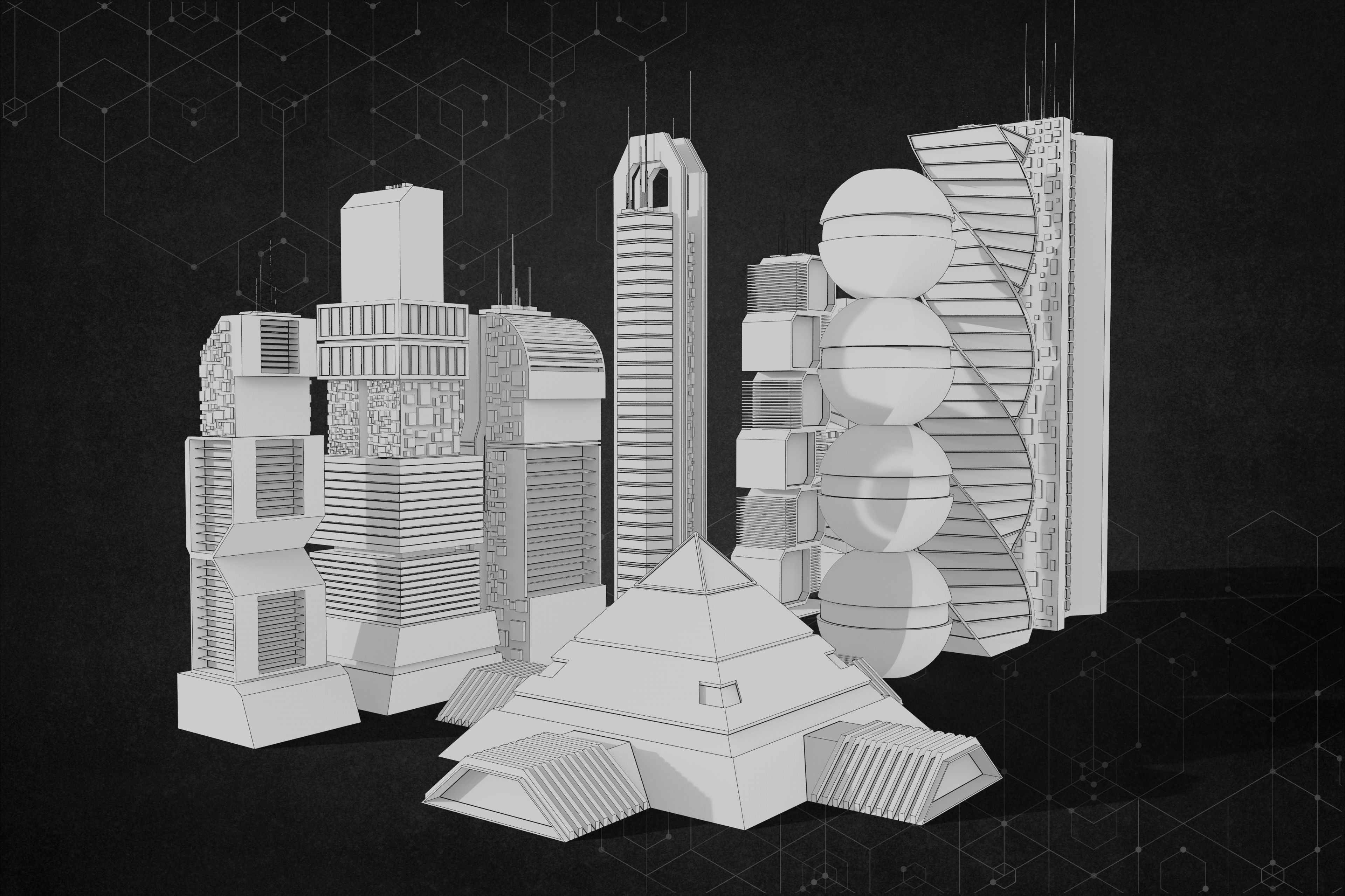 Sci-Fi Building Pack 3D model_4