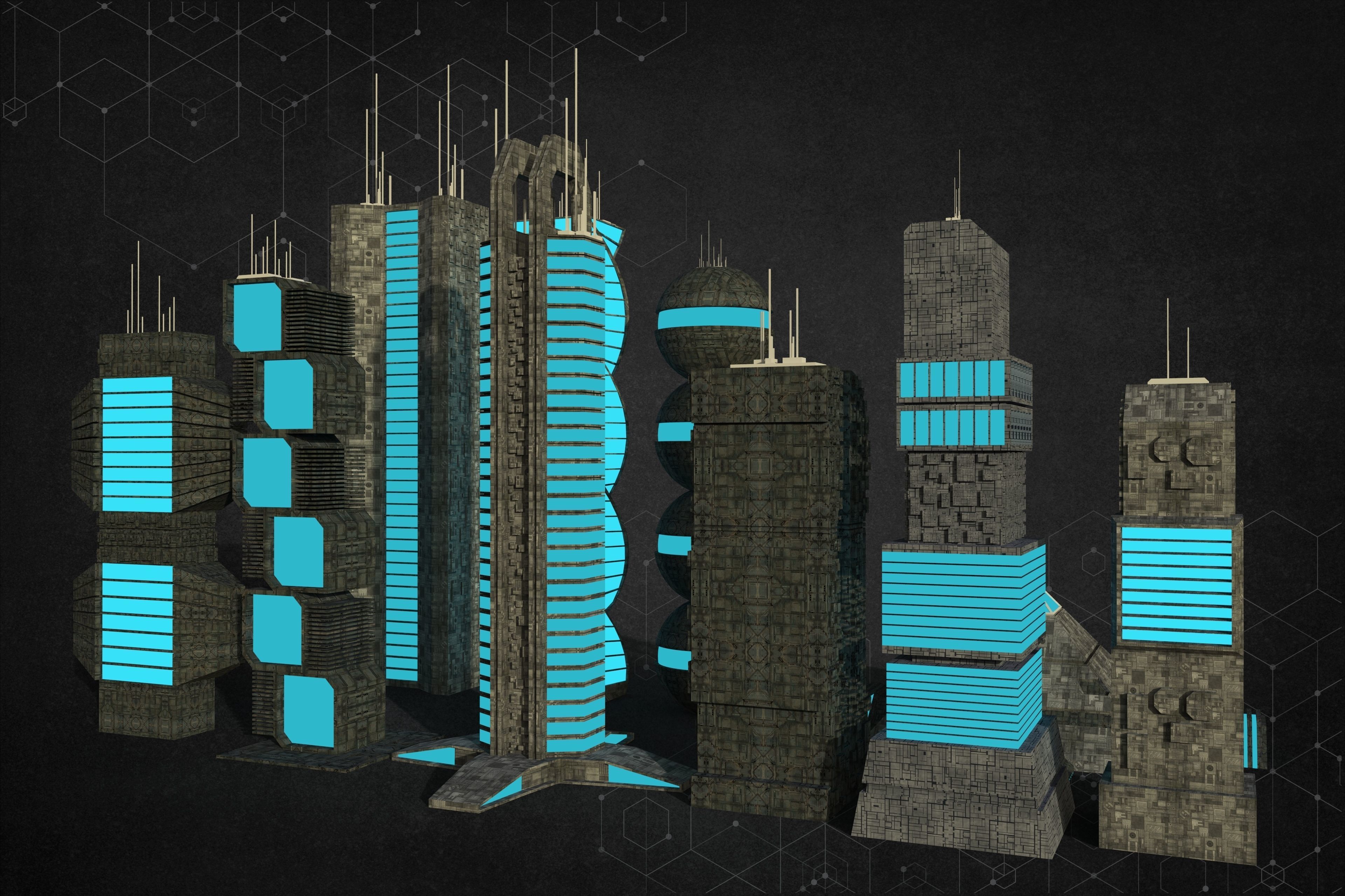 Sci-Fi Building Pack 3D model_2