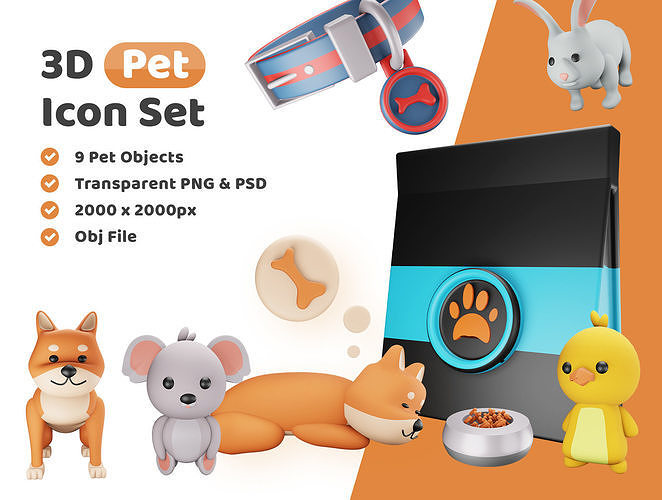Various Pet Icon Pack 3D Model Low-poly 3D model