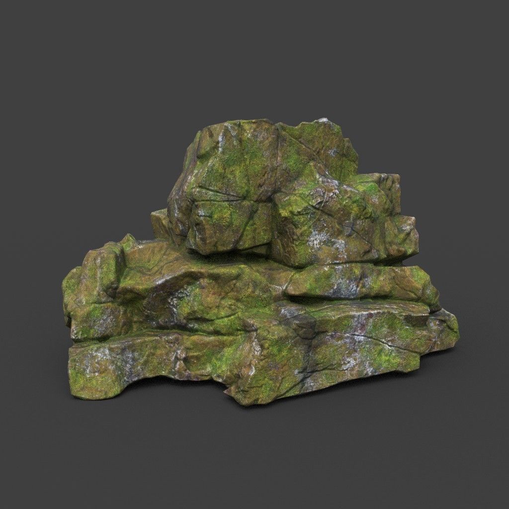 Low poly Cracked Mossy Jungle Rock 220124 Low-poly 3D model_19