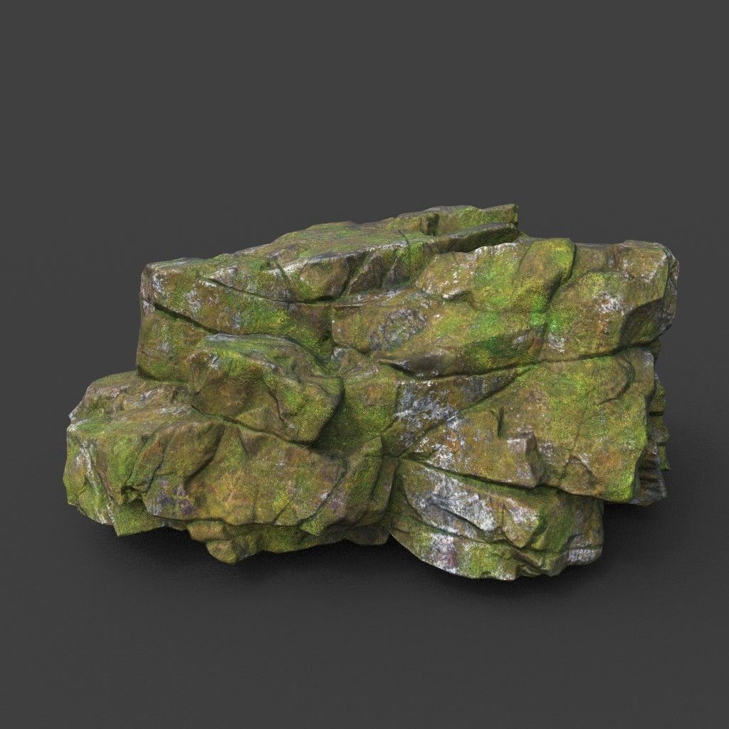 Low poly Cracked Mossy Jungle Rock 220124 Low-poly 3D model_9