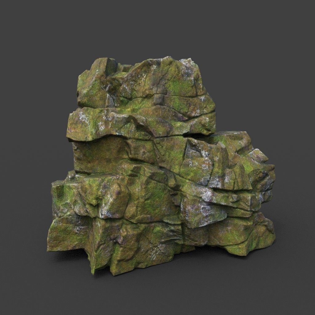 Low poly Cracked Mossy Jungle Rock 220124 Low-poly 3D model_17