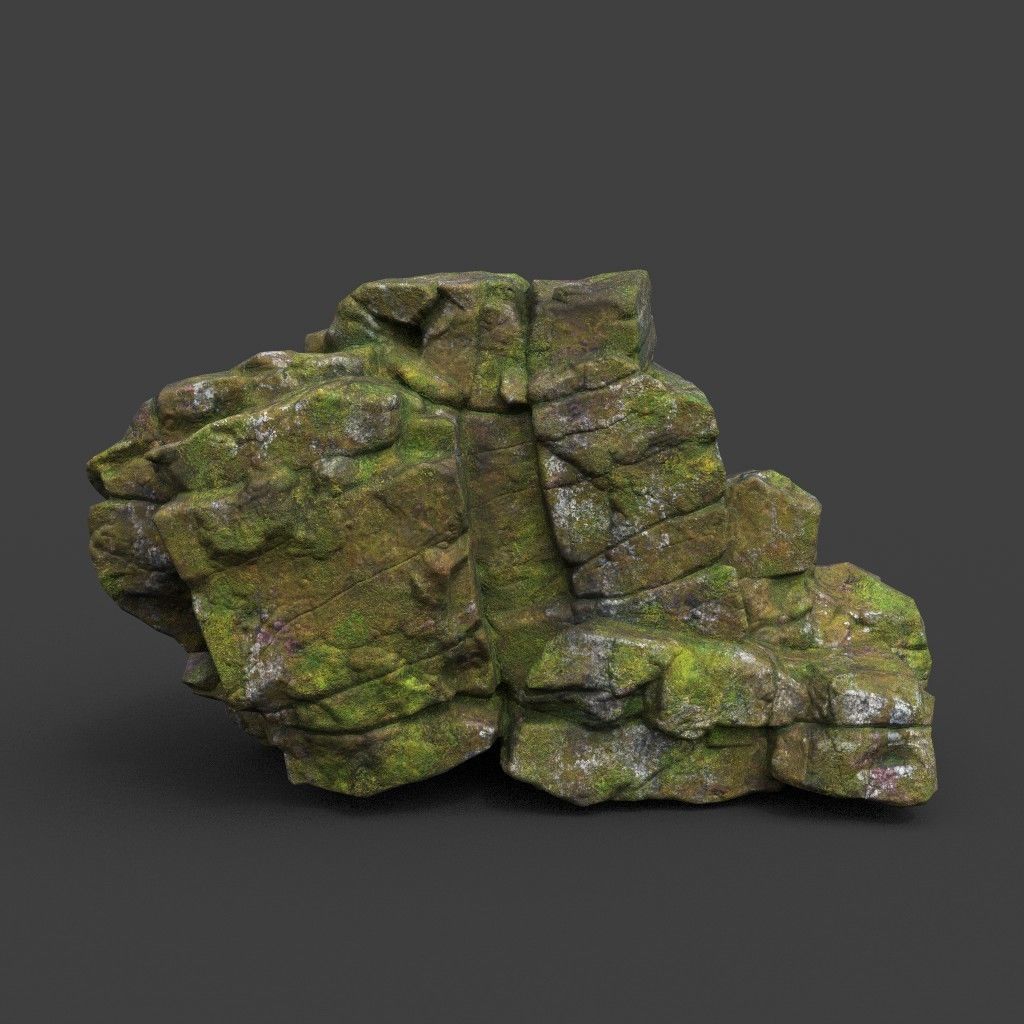 Low poly Cracked Mossy Jungle Rock 220124 Low-poly 3D model_3
