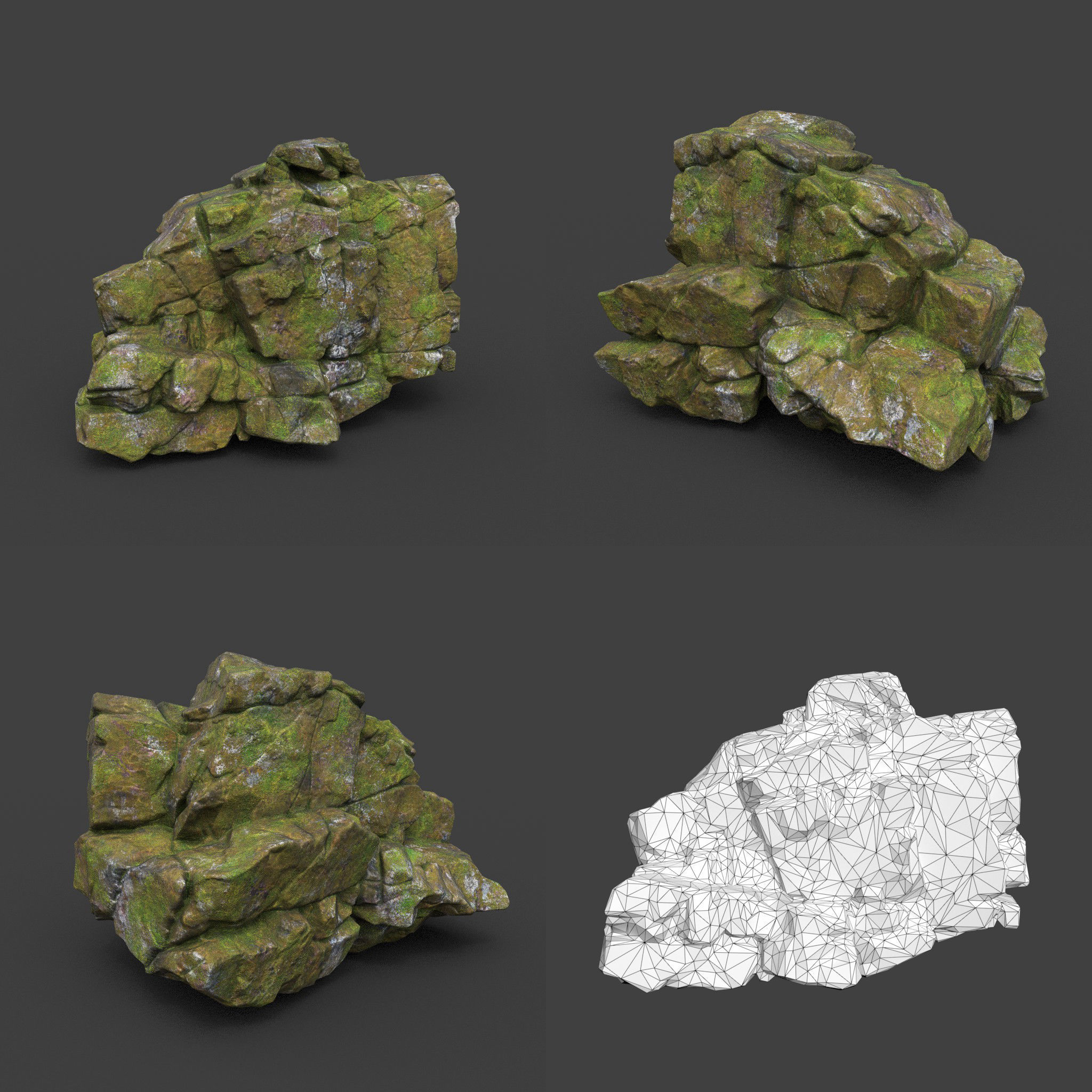Low poly Cracked Mossy Jungle Rock 220124 Low-poly 3D model_6