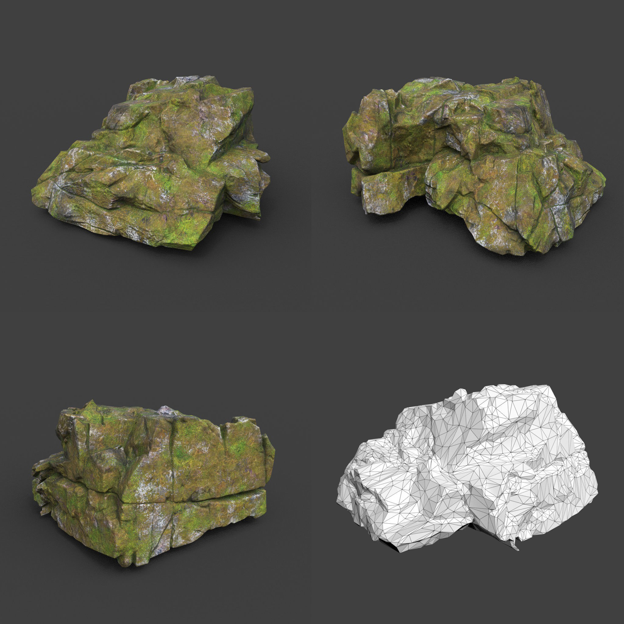 Low poly Cracked Mossy Jungle Rock 220124 Low-poly 3D model_14