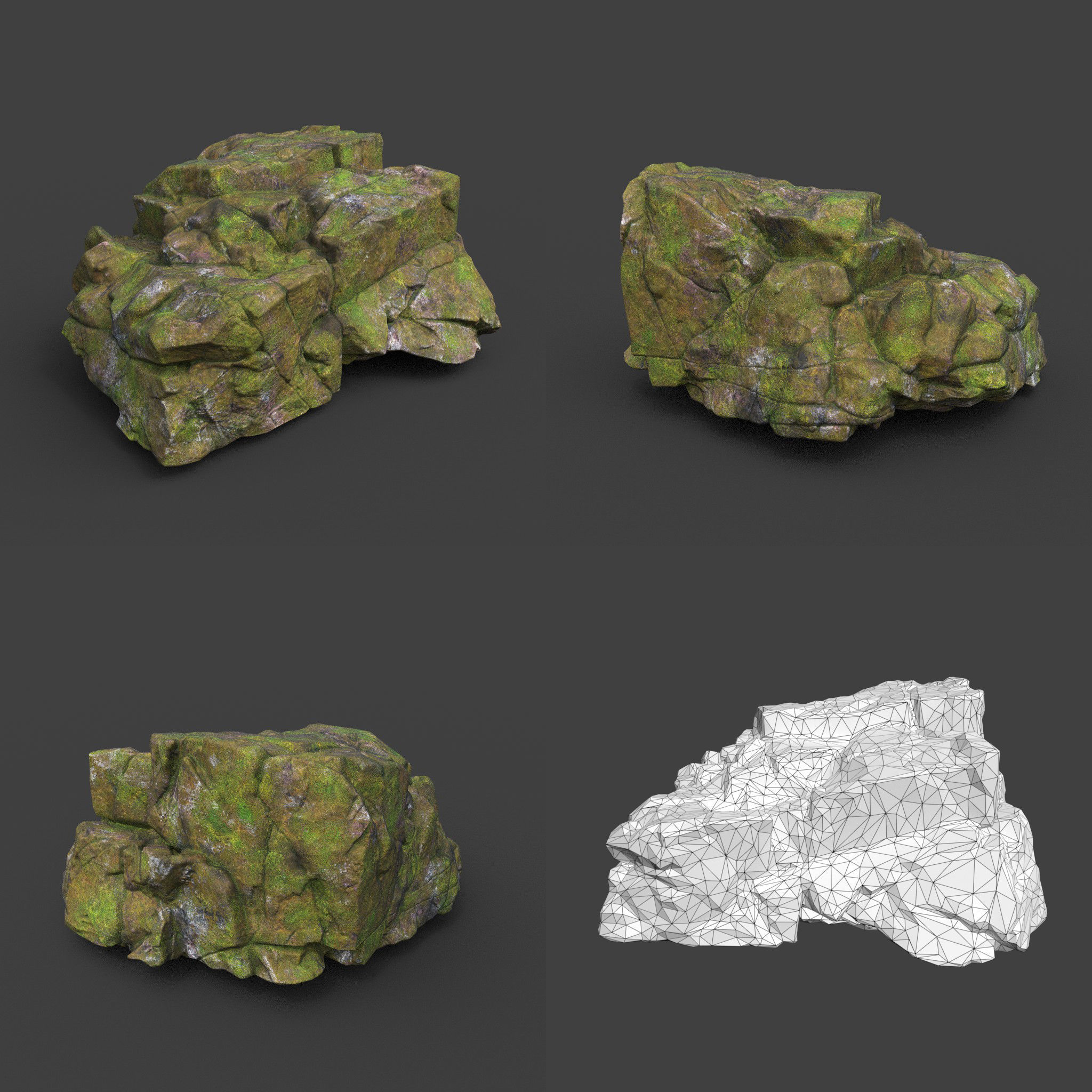Low poly Cracked Mossy Jungle Rock 220124 Low-poly 3D model_12