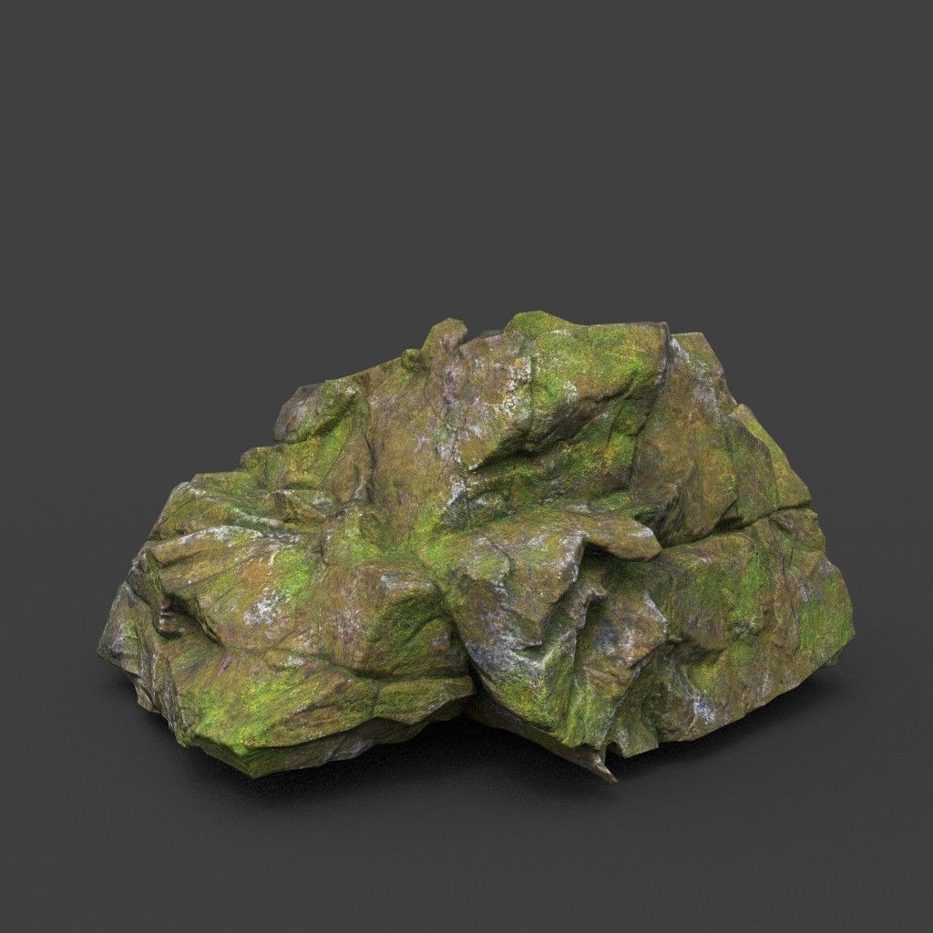 Low poly Cracked Mossy Jungle Rock 220124 Low-poly 3D model_13