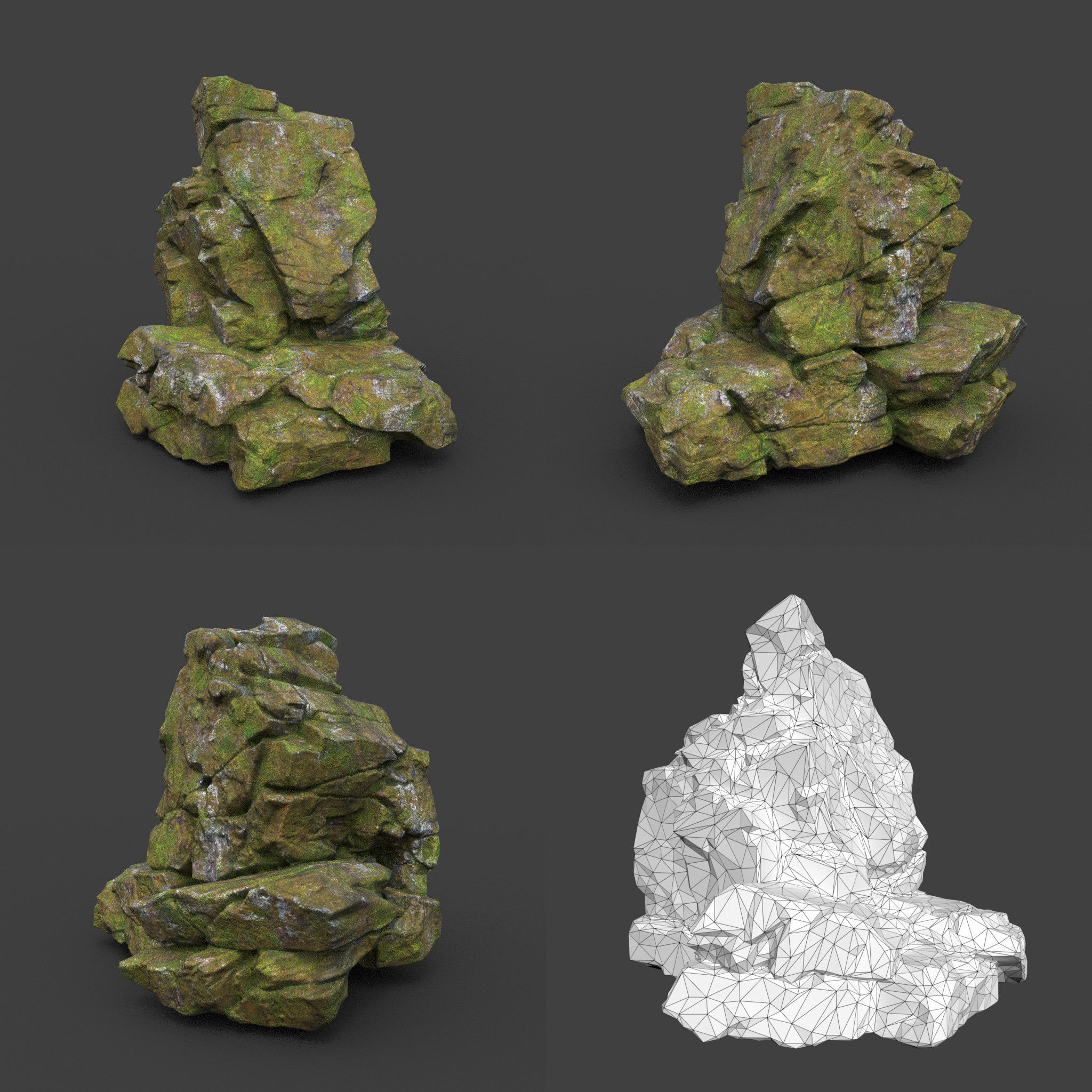 Low poly Cracked Mossy Jungle Rock 220124 Low-poly 3D model_2