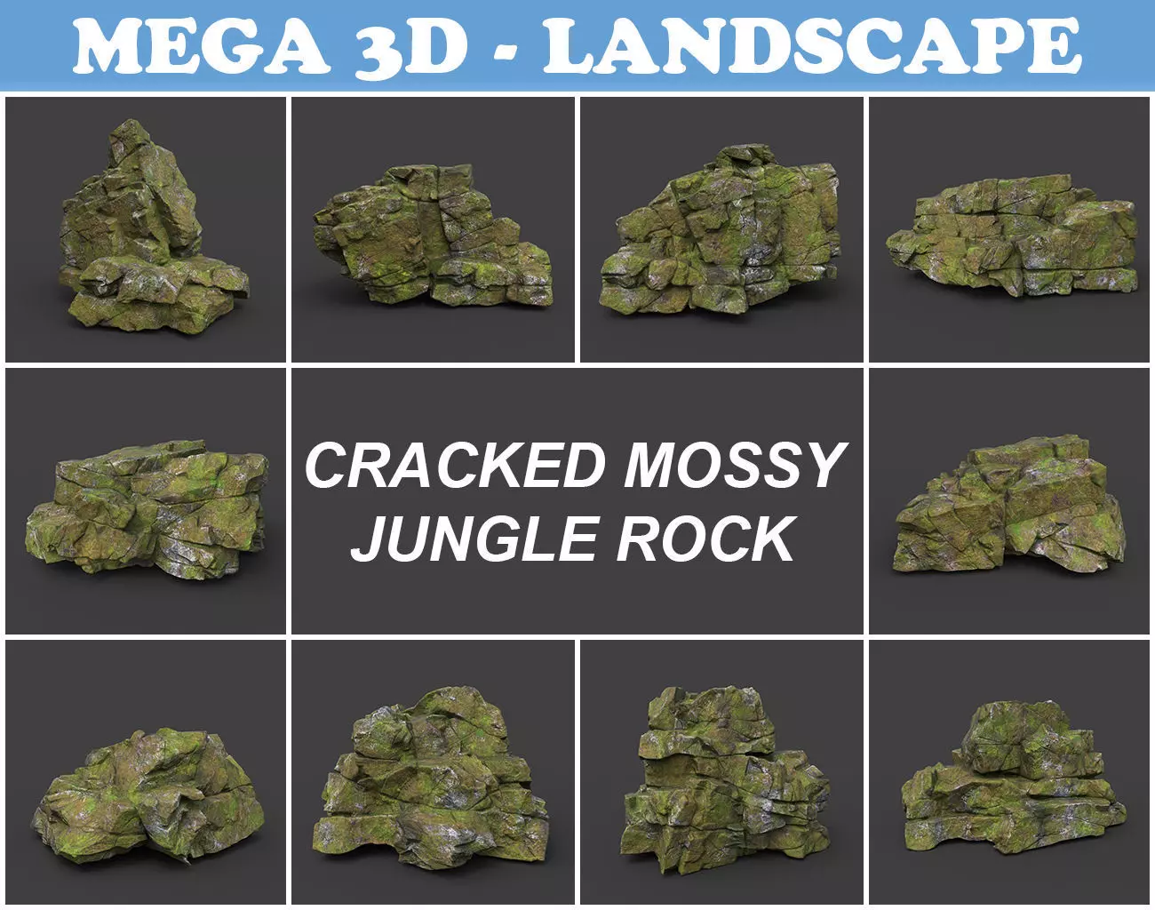 Low poly Cracked Mossy Jungle Rock 220124 Low-poly 3D model_0