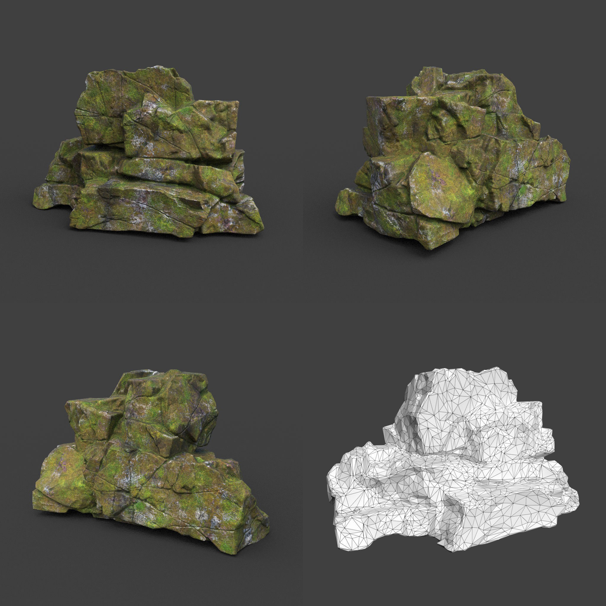 Low poly Cracked Mossy Jungle Rock 220124 Low-poly 3D model_20
