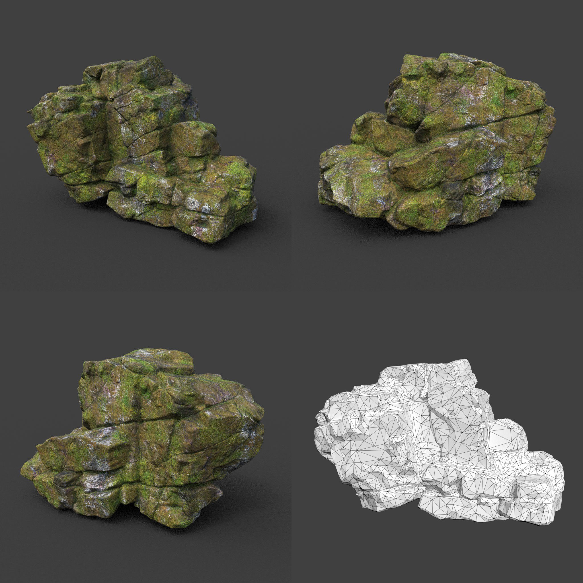 Low poly Cracked Mossy Jungle Rock 220124 Low-poly 3D model_4
