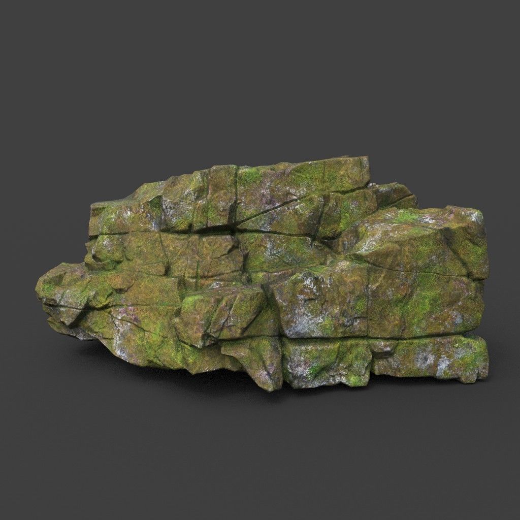 Low poly Cracked Mossy Jungle Rock 220124 Low-poly 3D model_7