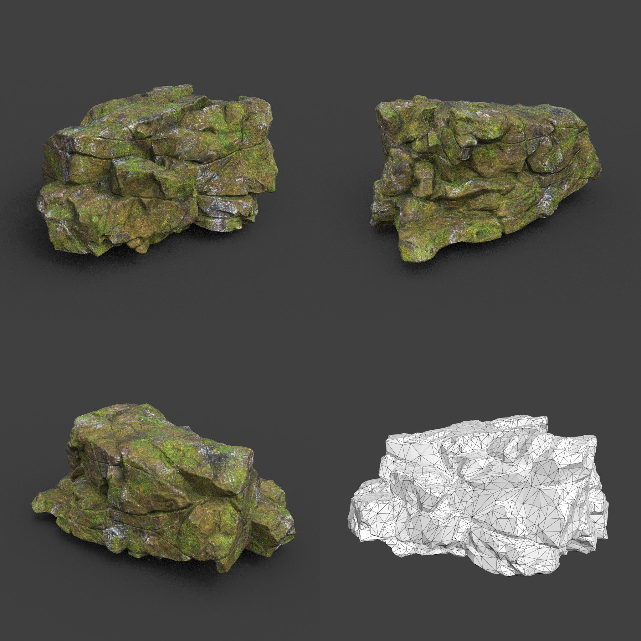 Low poly Cracked Mossy Jungle Rock 220124 Low-poly 3D model_10