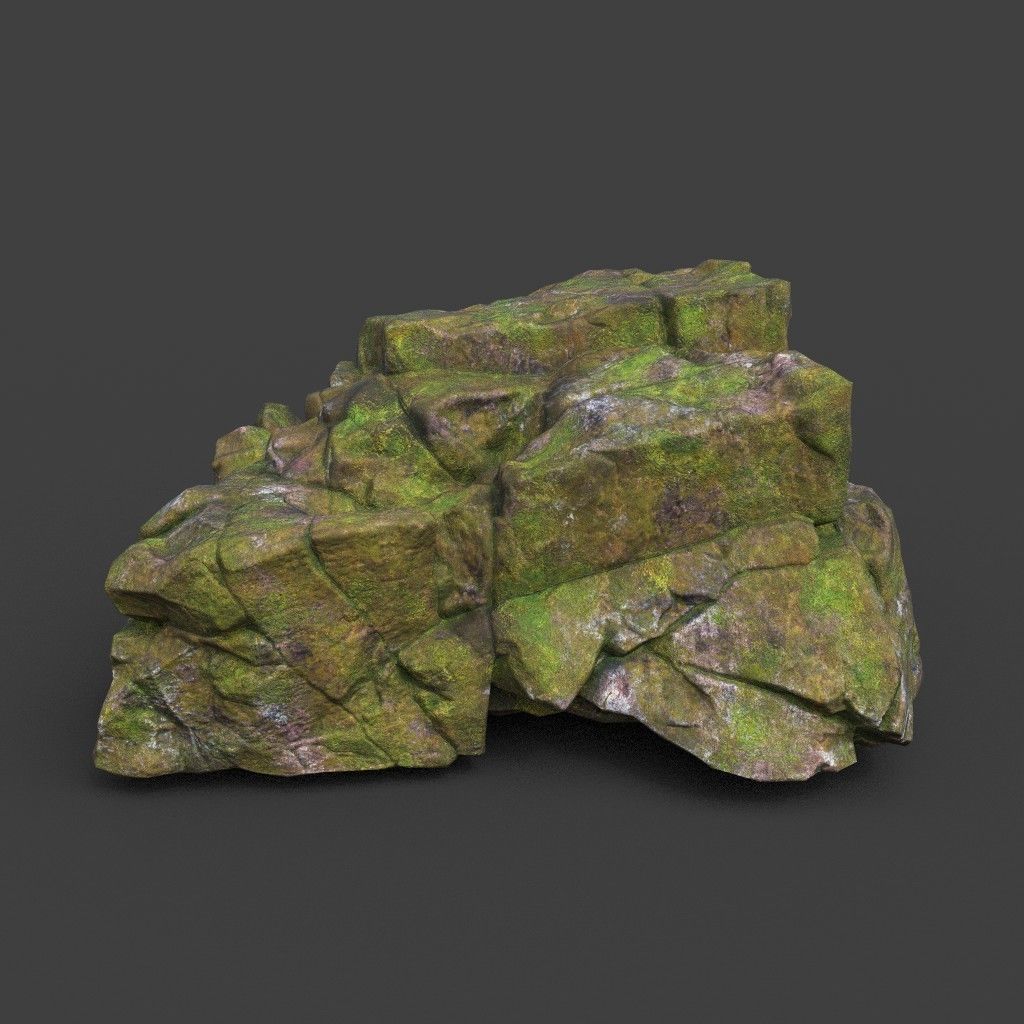 Low poly Cracked Mossy Jungle Rock 220124 Low-poly 3D model_11