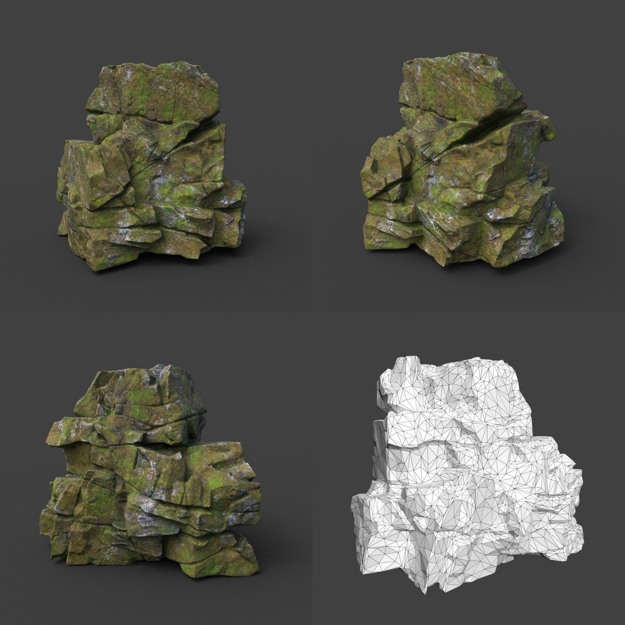 Low poly Cracked Mossy Jungle Rock 220124 Low-poly 3D model_18