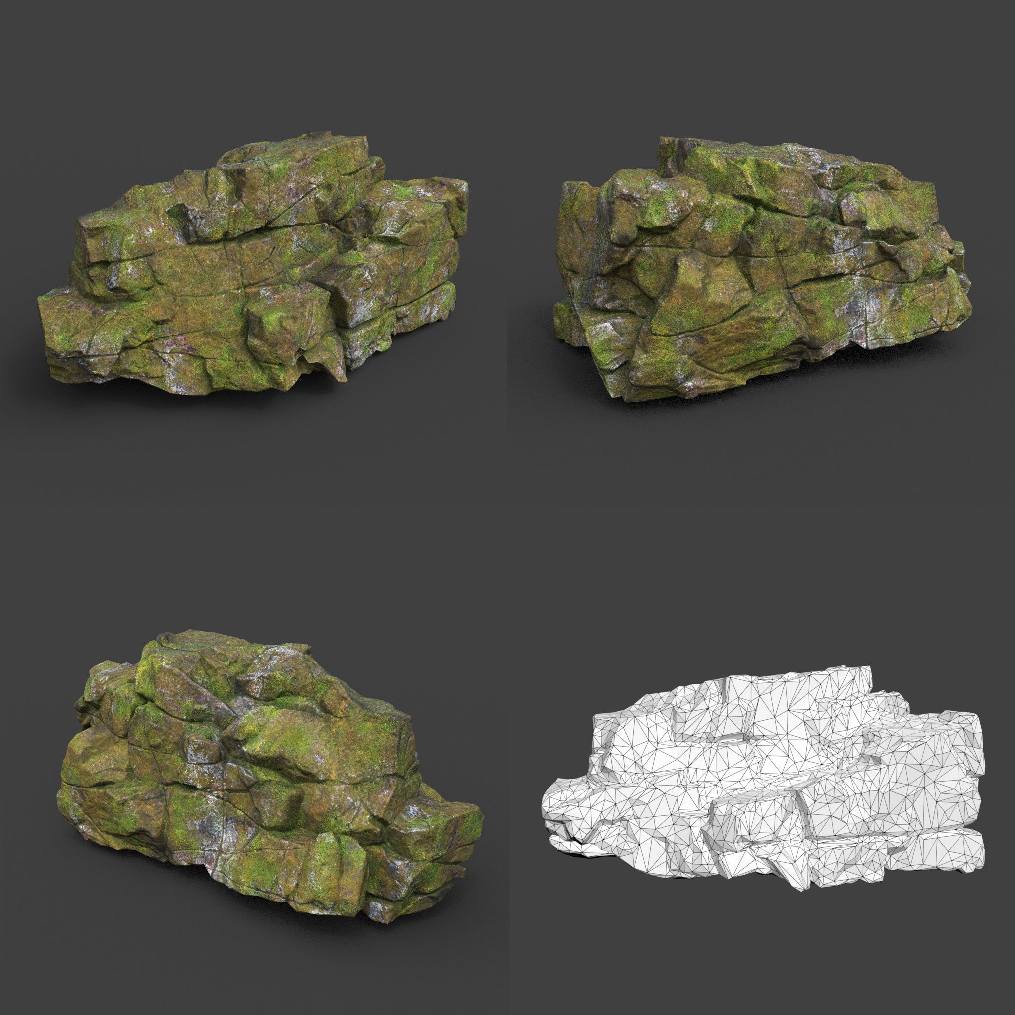 Low poly Cracked Mossy Jungle Rock 220124 Low-poly 3D model_8