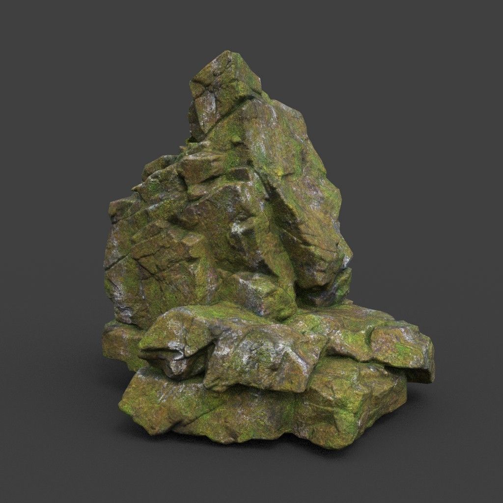 Low poly Cracked Mossy Jungle Rock 220124 Low-poly 3D model_1