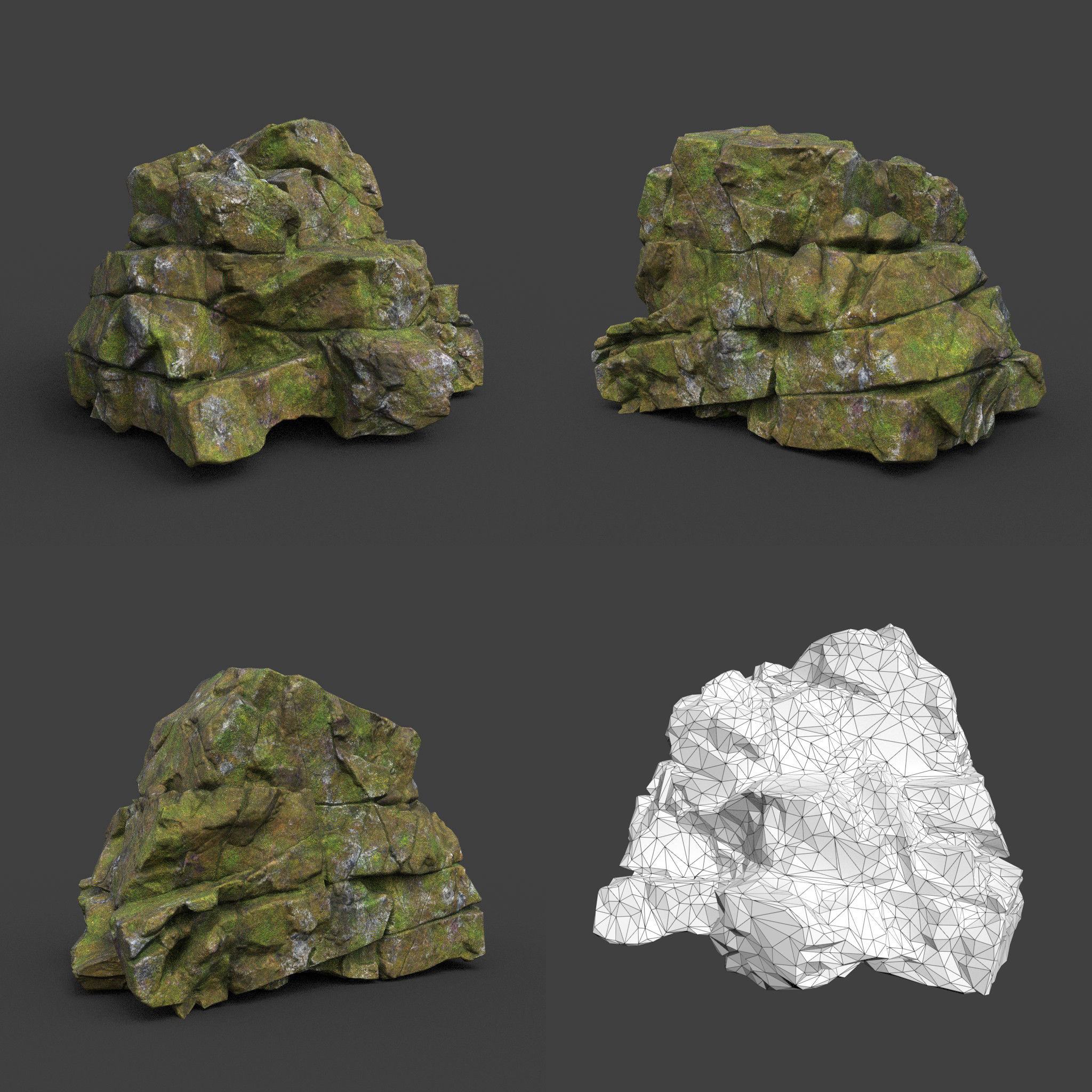 Low poly Cracked Mossy Jungle Rock 220124 Low-poly 3D model_16