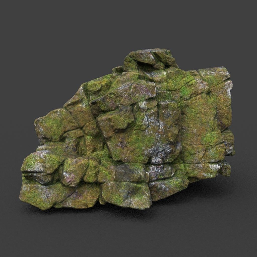 Low poly Cracked Mossy Jungle Rock 220124 Low-poly 3D model_5