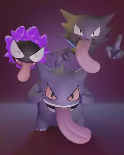Pokemon - Gastly Haunter and Gengar with two different poses  3D print model