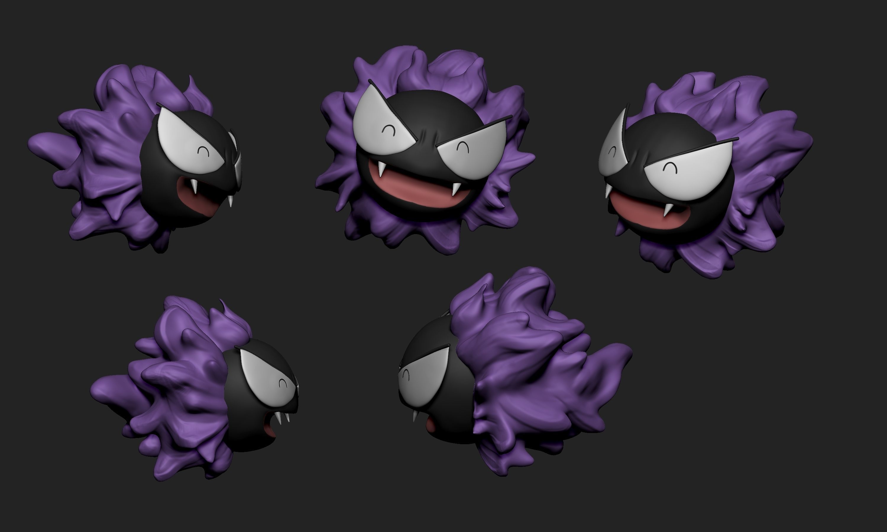 Pokemon - Gastly Haunter and Gengar with two different poses  3D print model_6