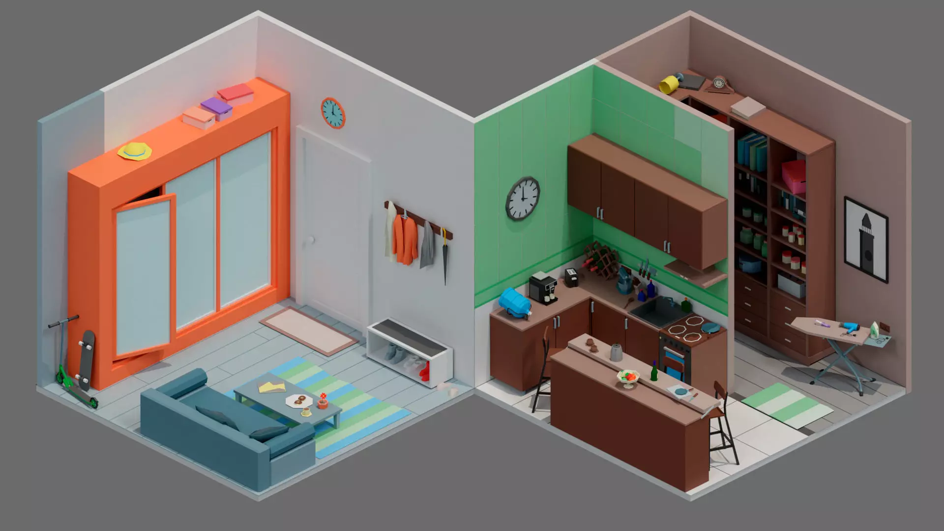 Cartoon interior 1 Low-poly 3D model_7