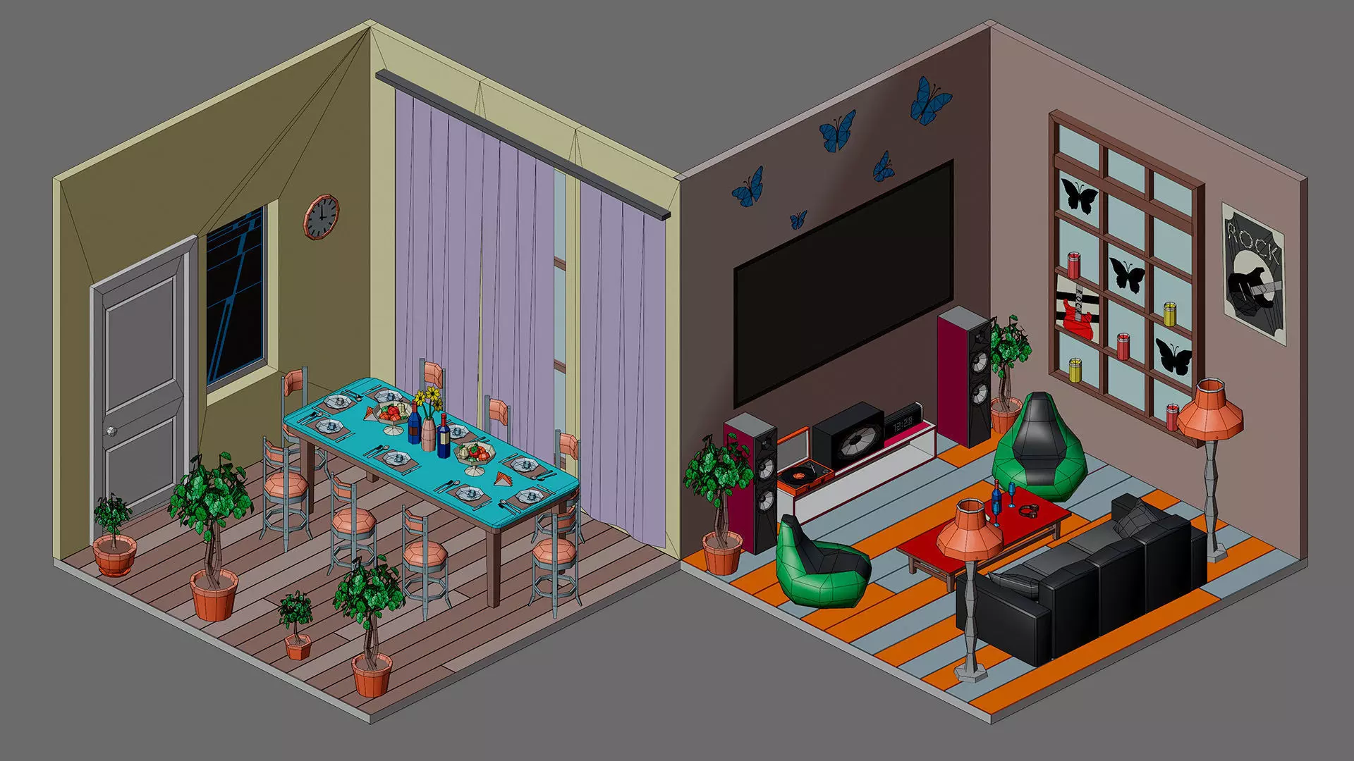 Cartoon interior 1 Low-poly 3D model_27