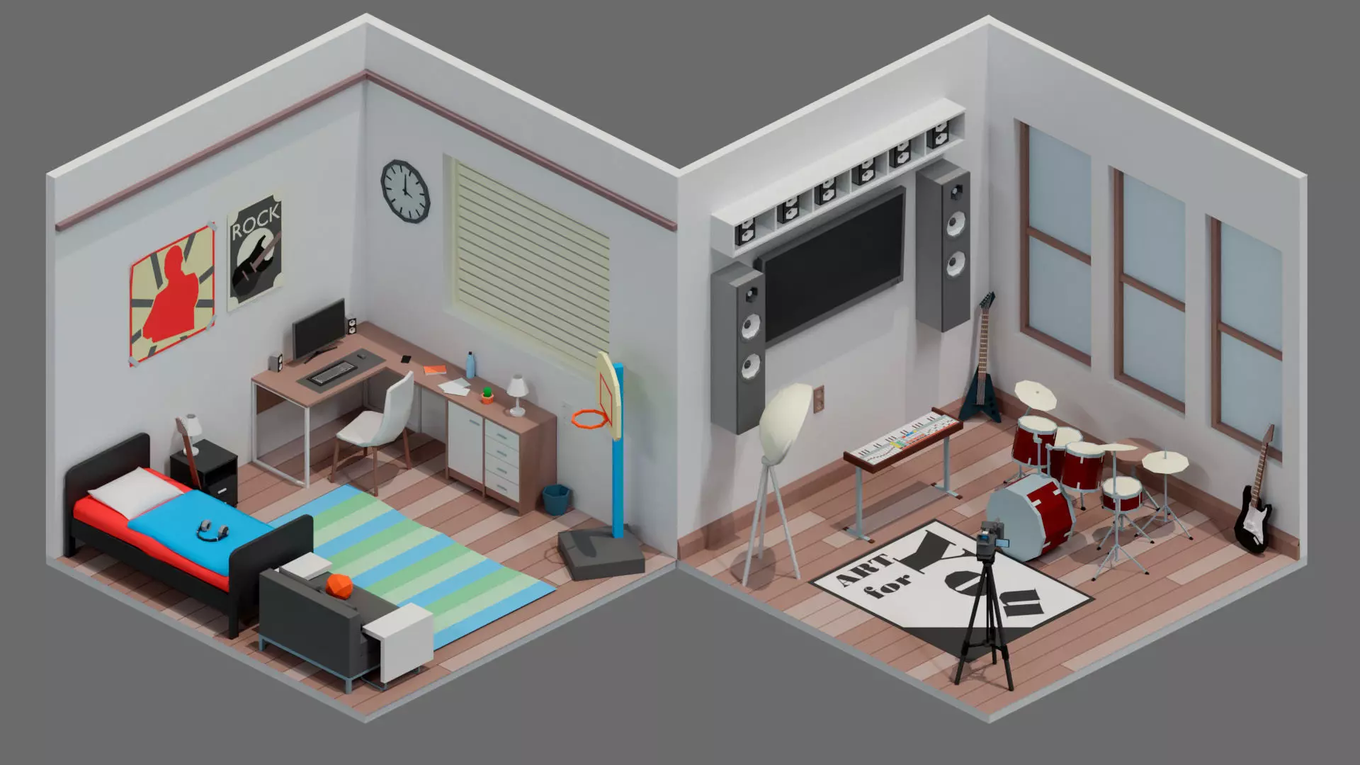Cartoon interior 1 Low-poly 3D model_4