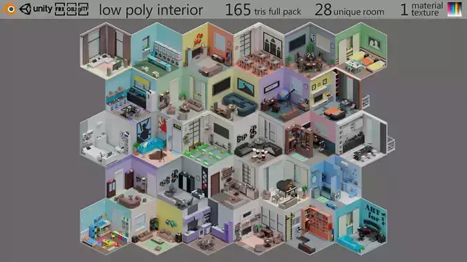 Cartoon interior 1 Low-poly 3D model