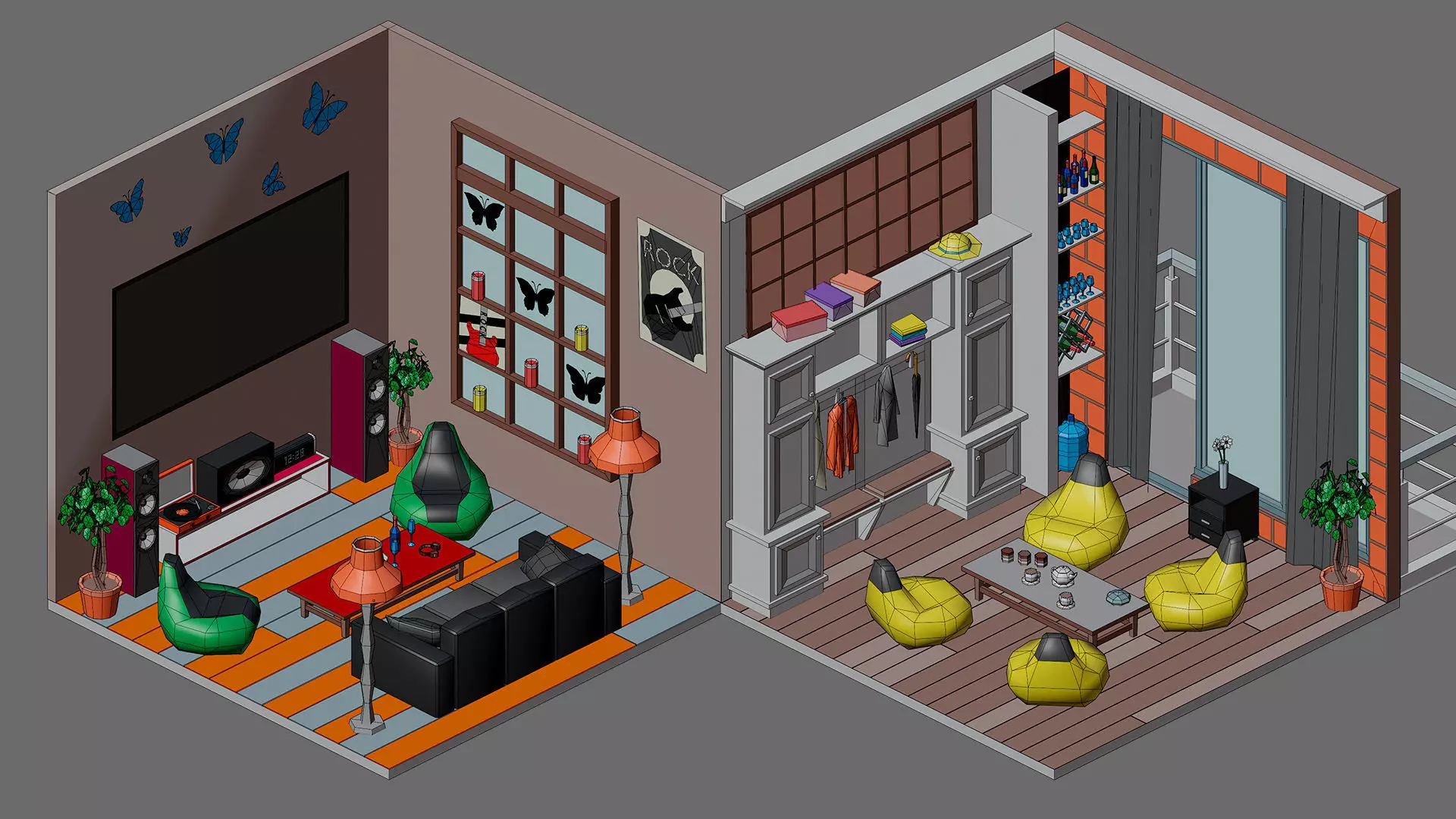 Cartoon interior 1 Low-poly 3D model_29