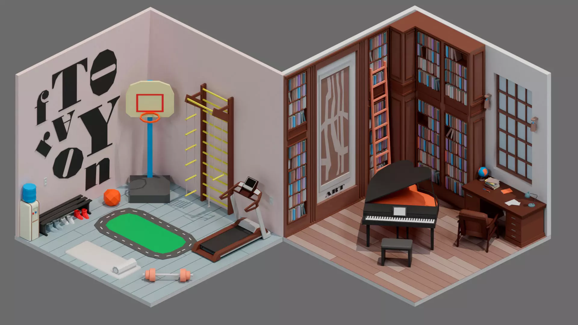 Cartoon interior 1 Low-poly 3D model_9